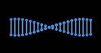 Dna, graphic and genes science molecule in studio for medical research with spiral pattern. Virus, particles and digital abstract atom for genetic cells development structure by black background.