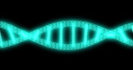 DNA, graphic and gene blur with medical, molecule and particles data for healthcare research. Neon, virus and spiral of stem cell, science and helix for chromosome pattern with black background