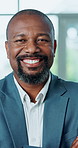 Crossed arms, office and face of business black man with confidence for work, career and job opportunity. Professional, corporate consultant and portrait of person laughing for insurance company