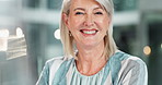 Corporate, smile or portrait of mature woman in office for financial success, opportunity or business in workplace. Senior accountant, happy and admin in Canada for insurance policy update or banking