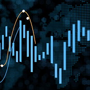 Stock market, blue and lines for finance with bar graph for supply ...