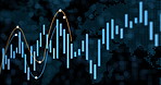 Stock market, blue and lines for finance with bar graph for supply chain, commodity price increase or decrease. Chart information, digital and stats of economic inflation, cost and value or rates.