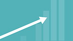 Stock market, arrow and bar graph on blue background for growth, economic inflation, rates and financial expansion. Price increase, digital and chart information for cost, stats and profit trend.