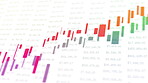 Digital, financial and stock or market for trading with graph, investment and finance dashboard of economy growth. Statistics, cryptocurrency and information, numbers inflation and future fintech