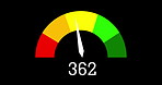 Colour, gauge and measurements with arrow, numbers and risk meter on dark studio background. Empty, system and standard with calculations, illustrations and low with high frequency and temperature