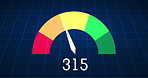 Colour, gauge and measurements with needle, numbers and risk meter on dark studio background. Empty, system and standard with calculations, illustrations and grid with high frequency and temperature