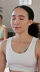 Woman, club and eyes closed for meditation or breathe for  peace with self care, calm and mindfulness.Female person, face and concentrate or serious with zen for wellness, wellbeing or mental health