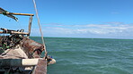 Boat, seascape and sailing on ocean for travel, fishing and journey in sea. Horizon, research vessel and trip in water for adventure, hobby and transport in Croatia with blue sky and waves for peace