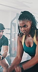 Black woman, battle rope and trainer for fitness at gym with power training, resilience workout or muscle growth. People, equipment and health of performance, cardio challenge and strong bodybuilding