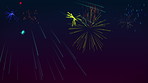 Fireworks, glitter and graphic for background with sparkle, burst and aesthetic for animation. Shine, particles and celebration with explosion for light, dots and glow for wallpaper with rockets