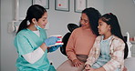 Child, women and dentist with toothbrush for demonstration, hygiene and education of teeth model cleaning. Girl, mother and orthodontist with interactive learning, health advice and dental clinic