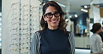 Face, smile and welcome with optometrist woman in eyewear store for checkup or consultation. Assessment, glasses and portrait of happy person in optometry clinic for healthcare, service or vision