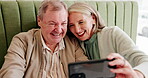 Senior couple, kiss and selfie in cafe for love, marriage and social media together with connection. Elderly people, happy and memory in restaurant for relax, relationship and romance with bonding