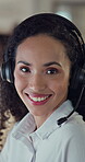 Female person, call center and microphone with face for technical support as professional or virtual assistant. Sales agent, businessman and portrait with headset for customer service or crm in Chile