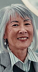 Mature, consultant and face of business asian woman for professional, investor relations manager and corporate compliance. Asset, economy and financial firm with portrait of person for governance