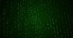 Code, hologram and future matrix on green background with light, information technology and data stream. Information technology abstract, digital transformation or algorithm with software development