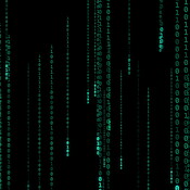 Digital, coding and hologram for data transfer on dark background with ...