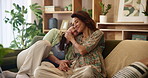 Love, hug and mature mother with daughter on sofa of lounge for bonding, relax and support. Care, smile and embrace with women in living room of family home for kindness, advice and comfort together