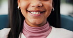Mouth, girl and happy at dentist for oral care on portrait with satisfaction for teeth whitening. Female person, smile and clinic with root canal procedure for gum health, treatment or hygiene