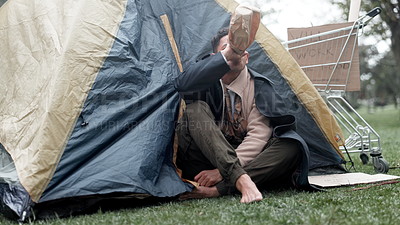 Angry, homeless and man with drink in bottle for substance abuse ...