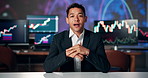 Talking, information and anchorman with financial news for stock market crash update for currency trading. Portrait, team and business tv reporter with advice on foreign exchange for economy growth.