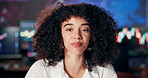Woman, talking or face with information for stock market, financial news or update for trade. Broadcast, portrait or reporter with advice for economy growth, investment opportunity or video call POV