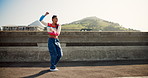 Dance, energy and gen z with woman in city for freedom, inspiration and creative talent. Performance, streetwear and hip hop dancer with person for celebration, teenager and music expression