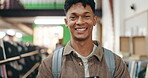 College, African man and portrait with tablet in campus library for book study or online course. University, elearning and student with academy digital app for knowledge, info or project research