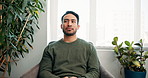Doctor, man and waiting room with thinking, stress and contemplating about health results. Medical, wellness and hospital appointment for healthcare exam or test with specialist and worry about visit