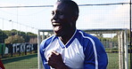 Soccer, goals and winner with people on field for celebration, champions league and mvp athlete. Sports, teamwork and football with men in stadium for game success, training challenge and score
