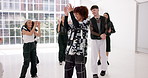 Applause, dance and music with people in studio for choreography, rehearsal or training together. Creative, energy and hip hop with group of friends in class for learning, lesson or practice routine