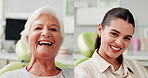 Consulting, collage and face with patient at dentist for cleaning, oral hygiene and medical. Smile, dental and healthcare advice with portrait of people at clinic for orthodontist, treatment and exam