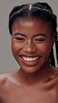 Skincare, happy and face of black woman in studio with natural, hydration and facial routine. Cosmetic, beauty and portrait of female person from Kenya with dermatology treatment for glow complexion.