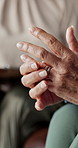 Therapy, hands and ring with people in counselling for marriage, stress and fidget with anxiety. Psychologist, client and consultation with clipboard for progress, empathy and helping at clinic