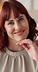 Face, business and woman in office, smile and confidence with career ambition, pride and joyful. Portrait, entrepreneur and consulting agent for sales growth, employee and company development
