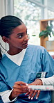 Senior, woman or doctor with medication in retirement for illness management, instructions or supplements. Healthcare, patient or professional nurse with medical advice on pharmaceutical prescription