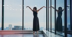 Legs, dancing or woman in studio for ballet performance, creative ballerina or training in class. Girl, toes or flexible dancer with shoes, balance skill or footwear for exercise, moving or motion