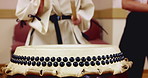 Music, drums and hands with Japanese musician in studio for class, performance or practice. Traditional art, taiko band and sound with bachi, demonstration and audio talent for percussion teaching