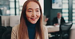 Computer, business and Asian woman in office for website, research and online proposal. Corporate, professional and Japanese person on computer for internet, planning and reading email for networking