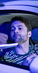 Police, car and stress with man and ticket for drunk driving, speeding and investigation. License check, crime and transport risk with law enforcement and person for dui, patrol and surveillance