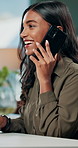 Phone call, talk and creative woman in office for communication, networking or approval. Business employee, negotiation and contact payment with web development person and project update discussion
