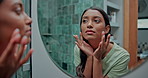 Skincare, hygiene and montage with woman in bathroom for cleaning, grooming and mirror. Beauty, cosmetics and water with person and washing sequence at home for hair care, dermatology and soap