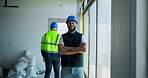Contractor, face and man with smile for construction site, project management or progress. Happy, engineering or portrait of confident builder with helmet for building safety or structure inspection