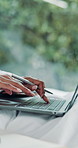 Woman, hands and typing with laptop for project notes, blog article and writing publication. Remote work, freelancer and comfortable in pajamas robe for editing story and proofreading in home bedroom