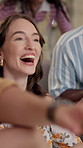 Watching tv, success and friends with woman on sofa for sports tournament, competition and games. Results, fans and high five with people in living room at home for championship match, winner or goal
