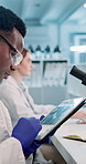 Tablet, scientist and man in laboratory for medical research, test or typing experiment results. Person, science or digital technology for planning, innovation or pharma development for investigation