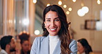 Happy, face and businesswoman in office with confidence in career growth for creative project. Smile, portrait and professional female public relations manager with pride for company development.