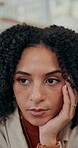 Disappointed, sad and woman in home, depressed and thinking of separation for betrayal and mental health. Breakup, lonely and contemplating for marriage fail in house, upset or person with heartbreak