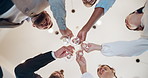 Cheers, celebration and champagne with business people in office for solidarity, b2b merger and teamwork. Collaboration, support and toast with low angle of employees for commitment and synergy
