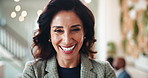 Office, smile and face of woman for career, investment project and accountant with confidence. Portrait, female person and business consultant with pride for finance insight, growth and professional